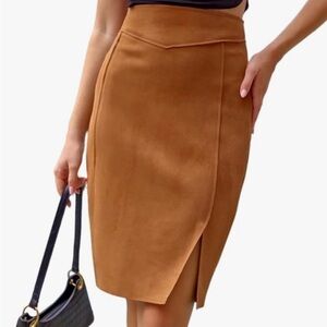 Classic Tan Pencil Skirt with Front Slit